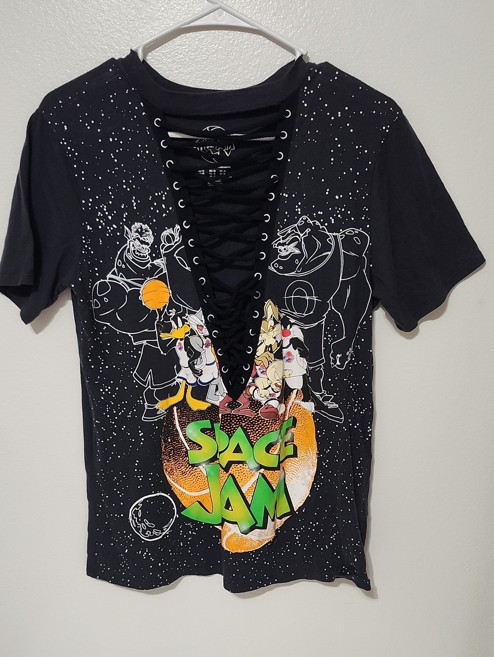 Space Jam Lace-Up Graphic Tee - Black & Multicolor